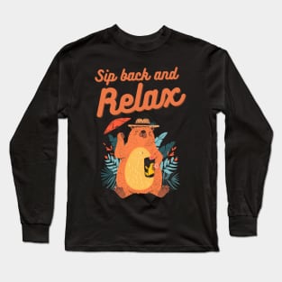 Sip Back and Relax: Capybara's Tropical Retreat Long Sleeve T-Shirt